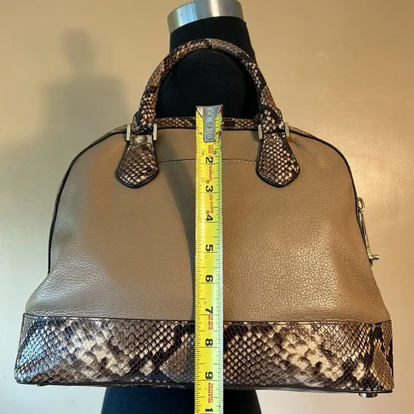 Michael Kors Smythe Khaki Small Dome Snakeskin Embossed Leather Satchel - Picture 5 of 12